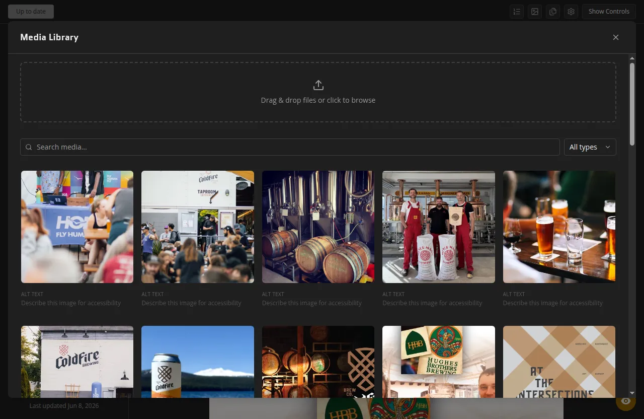 The media library manager showing the grid of uploaded images