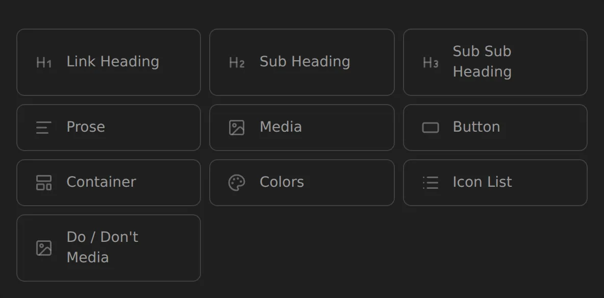 The section-type picker that opens when you add a section