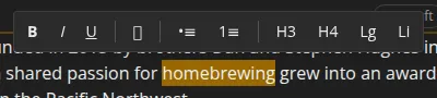 The floating rich-text toolbar above a text selection