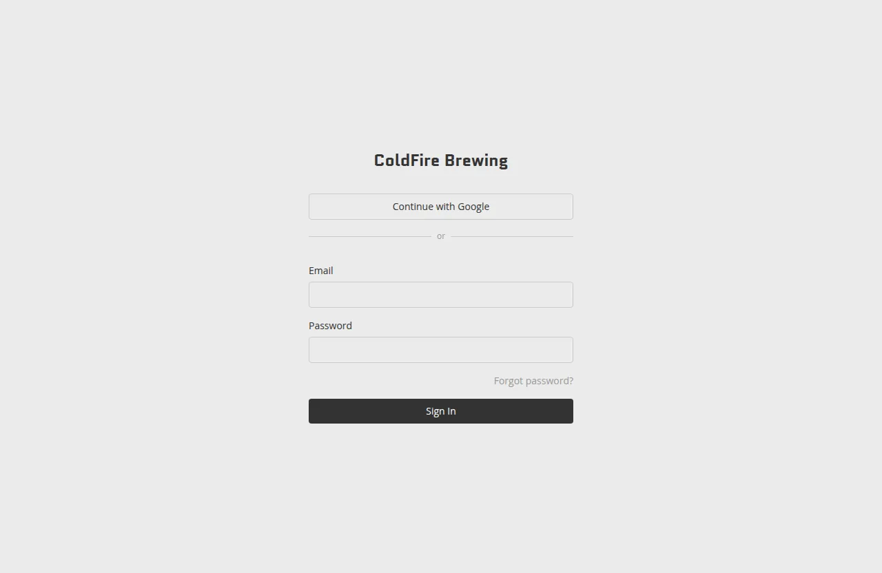 The editor sign-in screen with email, password, and Continue with Google