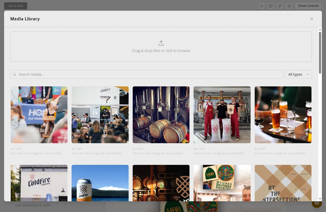 The media library manager showing the grid of uploaded images