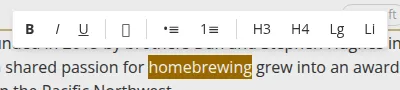 The floating rich-text toolbar above a text selection